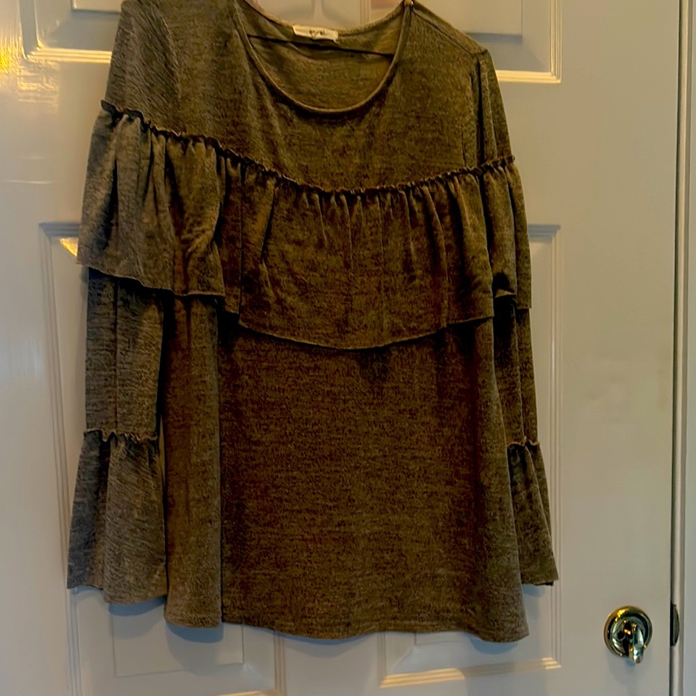 Easel Brown Ruffled Blouse with Flowing Design